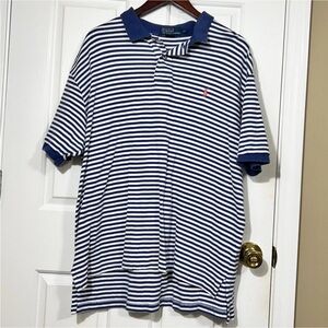 Polo Ralph Lauren Blue White Striped Short Sleeve Pink Pony Shirt Men’s Size XL